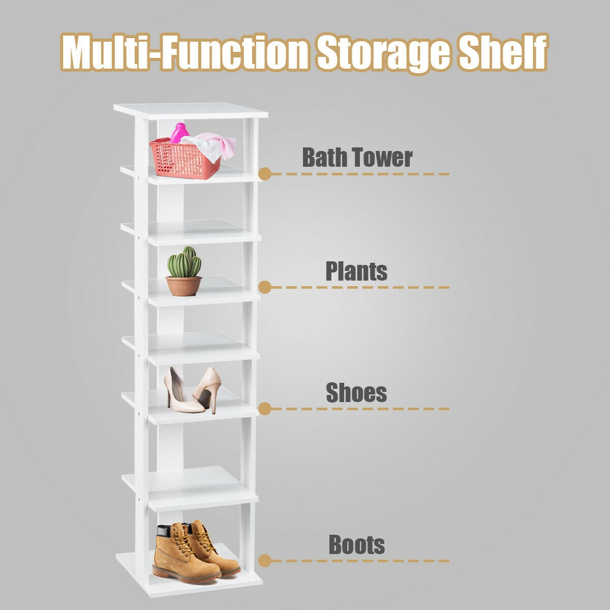 Wooden Shoes Storage Stand 7 Tiers Shoe Rack Organizer Multi-shoe Rack Shoebox-White Kids Crystal