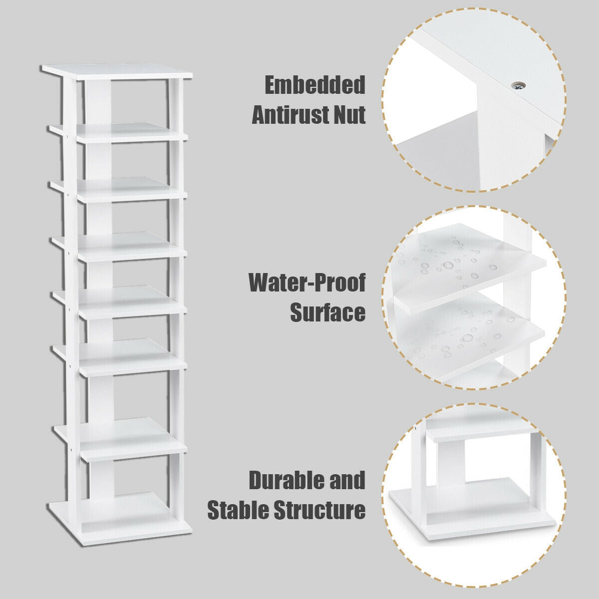 Wooden Shoes Storage Stand 7 Tiers Shoe Rack Organizer Multi-shoe Rack Shoebox-White Kids Crystal