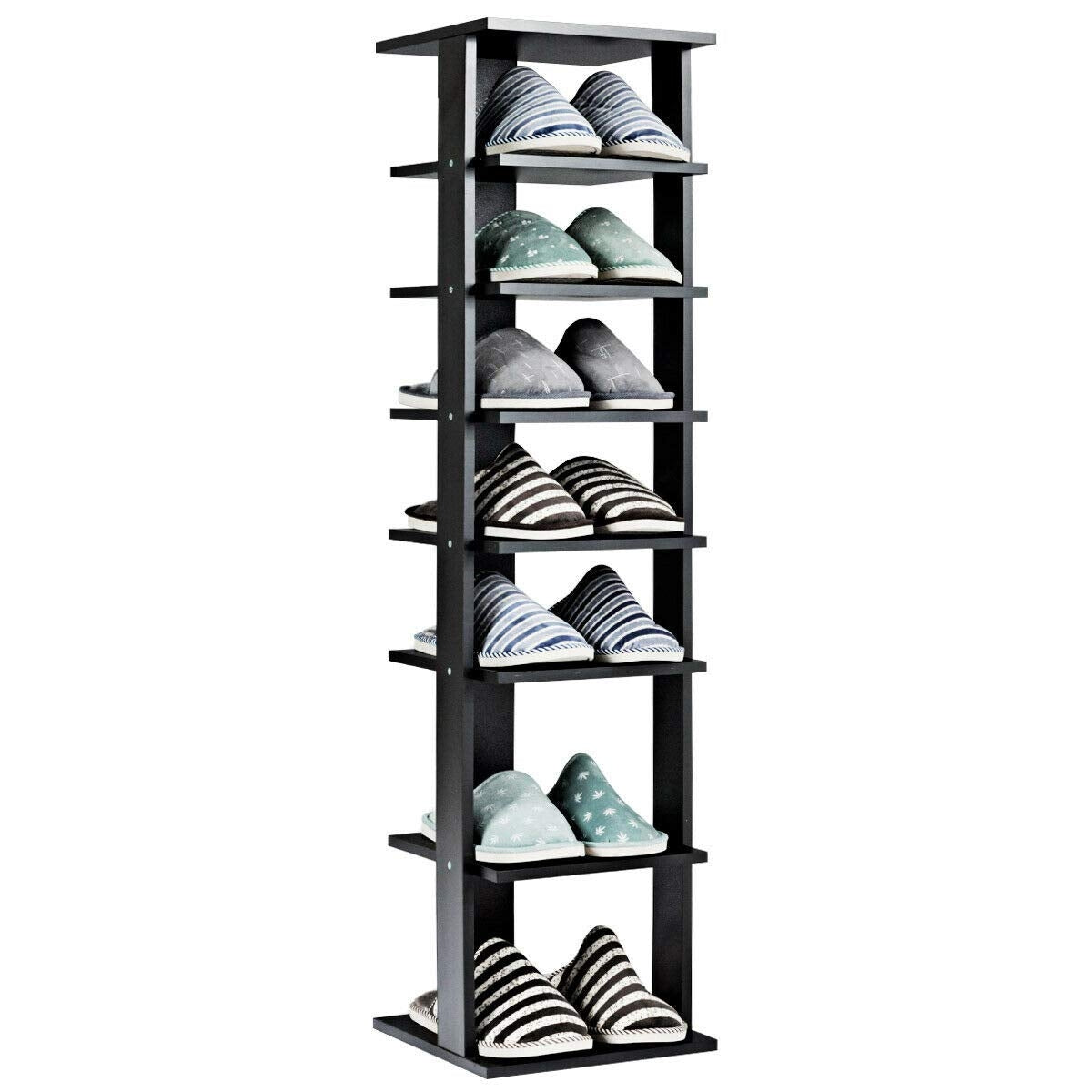 7-Tier Shoe Rack Practical Free Standing Shelves Storage Shelves-Black Kids Crystal