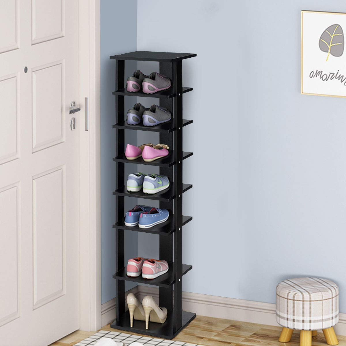 7-Tier Shoe Rack Practical Free Standing Shelves Storage Shelves-Black Kids Crystal