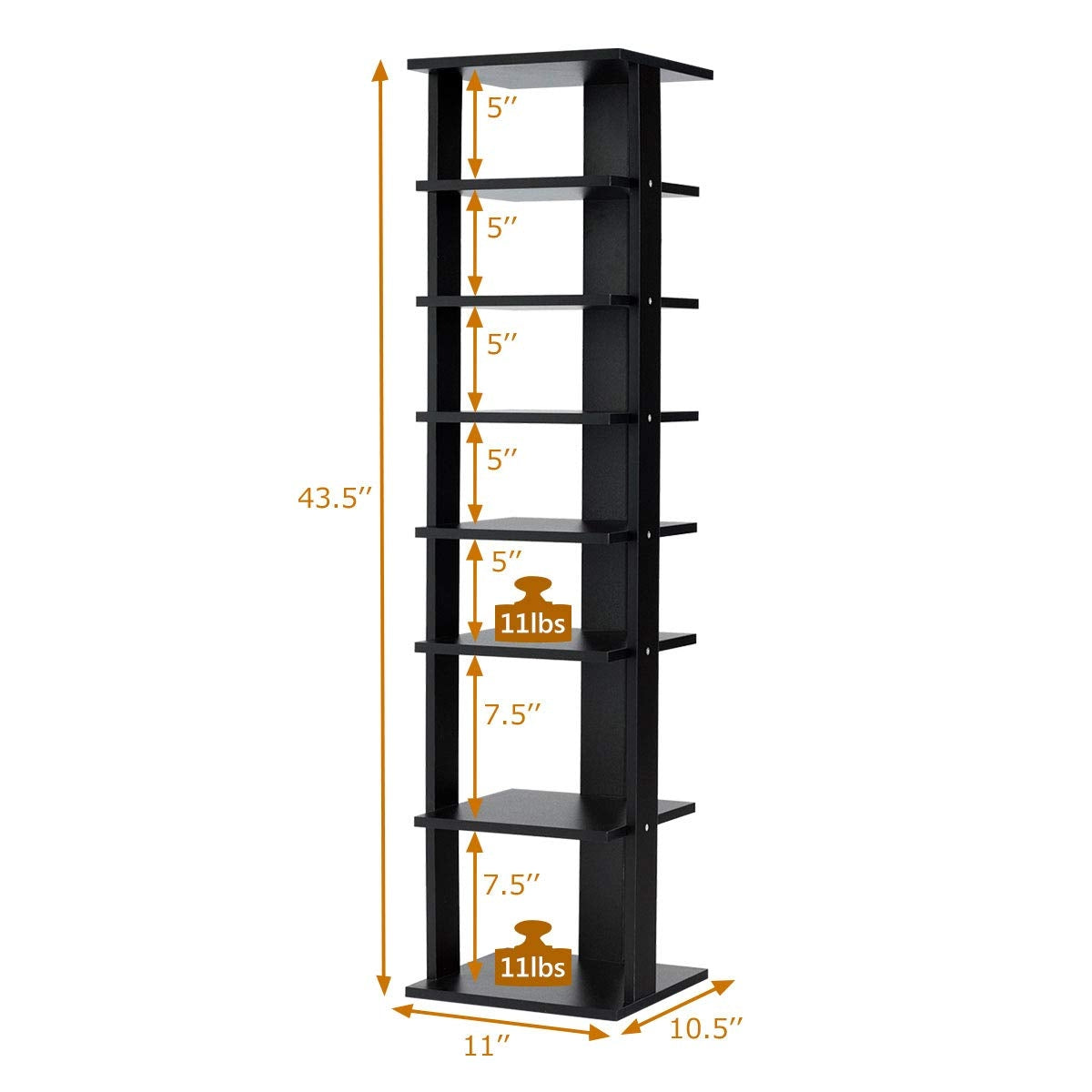 7-Tier Shoe Rack Practical Free Standing Shelves Storage Shelves-Black Kids Crystal