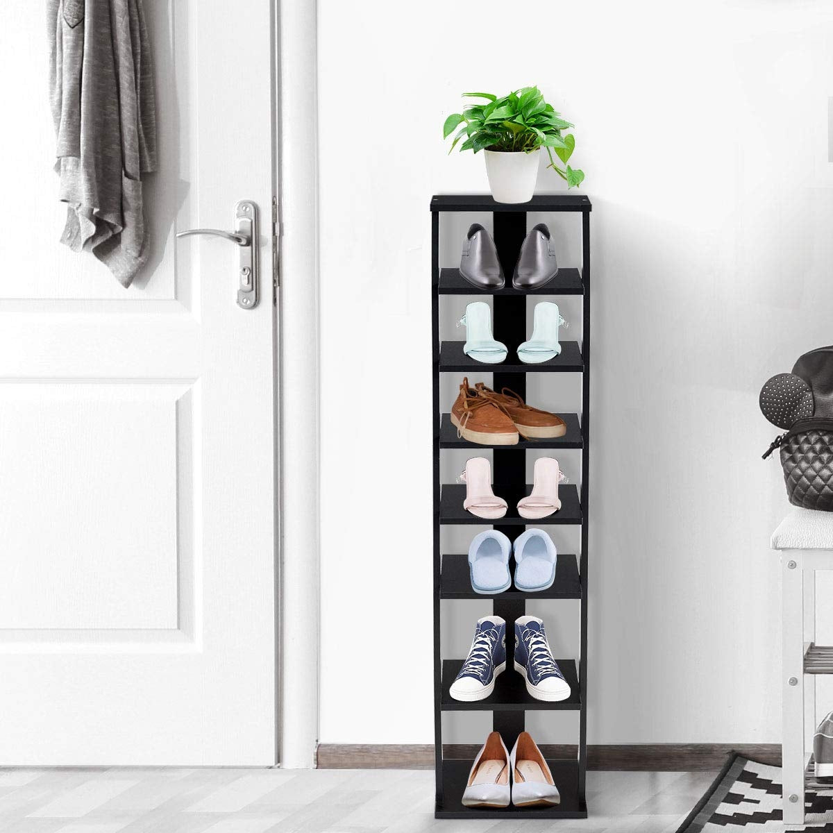 7-Tier Shoe Rack Practical Free Standing Shelves Storage Shelves-Black Kids Crystal