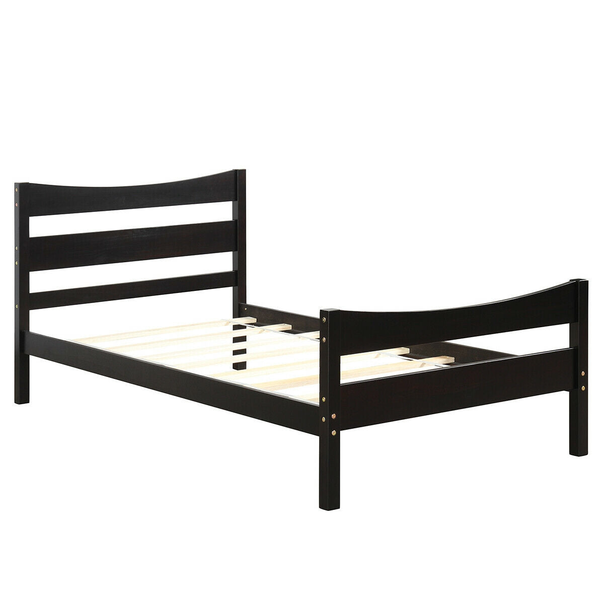 Twin Size Platform Bed Frame Foundation Slat Support -Dark Brown Kids Crystal