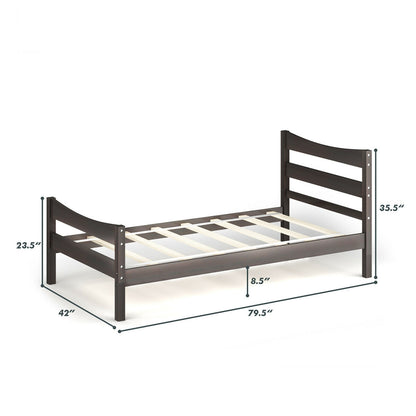 Twin Size Platform Bed Frame Foundation Slat Support -Dark Brown