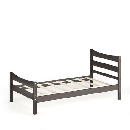 Twin Size Platform Bed Frame Foundation Slat Support -Dark Brown
