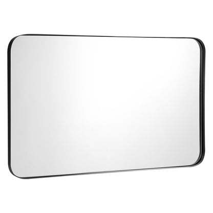 32 Inch x 20 Inch Metal Frame Wall-Mounted Rectangle Mirror-Black