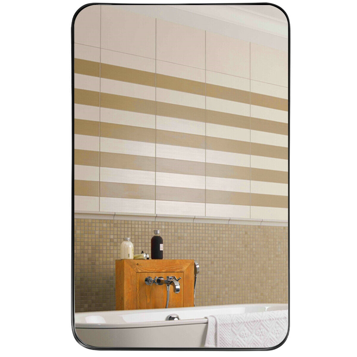 32 Inch x 20 Inch Metal Frame Wall-Mounted Rectangle Mirror-Black Kids Crystal