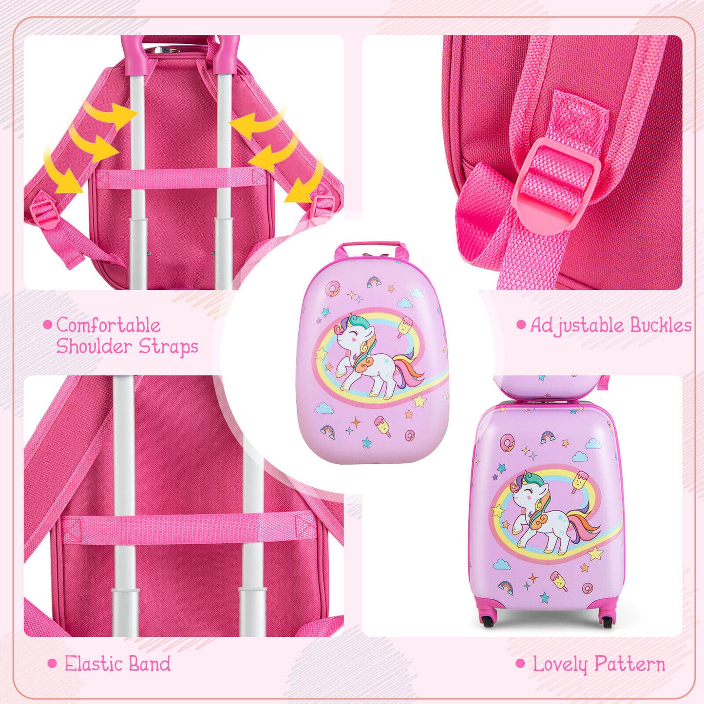2 Pieces Kids Carry-on Luggage Set with 12 Inch Backpack-Pink Kids Crystal