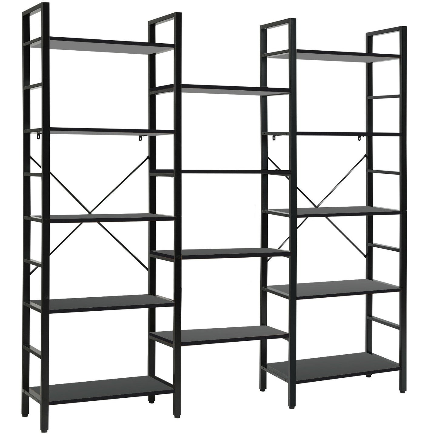 Vintage Industrial Style Triple Wide 5-Tier Bookcase with Metal Frame-Black Kids Crystal