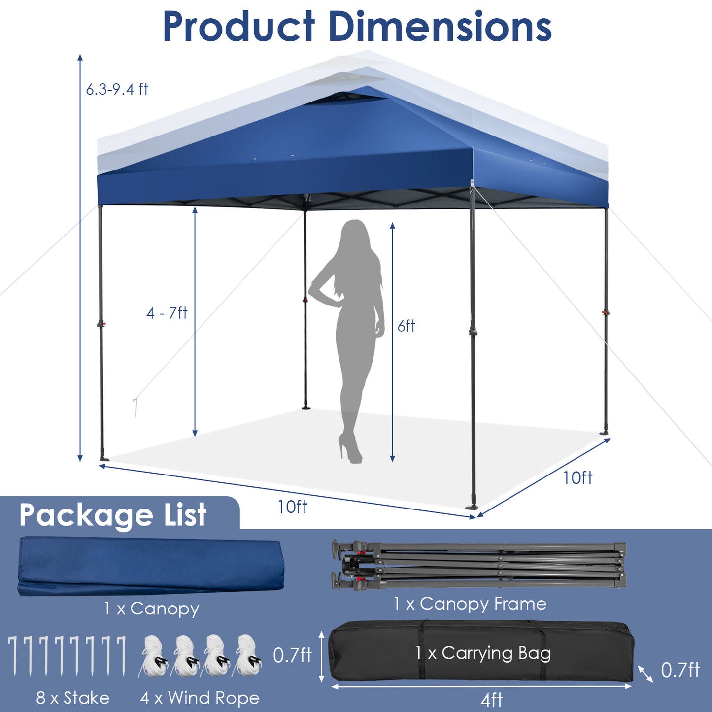 10 x 10 Feet Foldable Outdoor Instant Pop-up Canopy with Carry Bag-Blue Kids Crystal