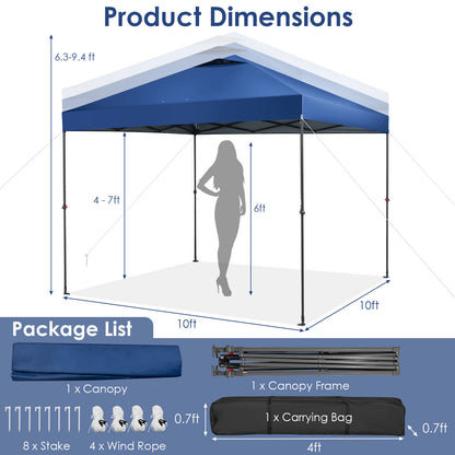 10 x 10 Feet Foldable Outdoor Instant Pop-up Canopy with Carry Bag-Blue