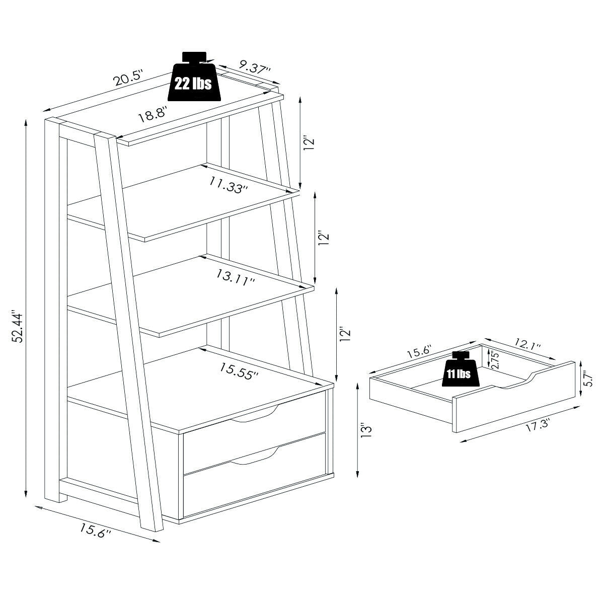 4-Tier Ladder Bookshelf Storage Display with 2 Drawers Kids Crystal