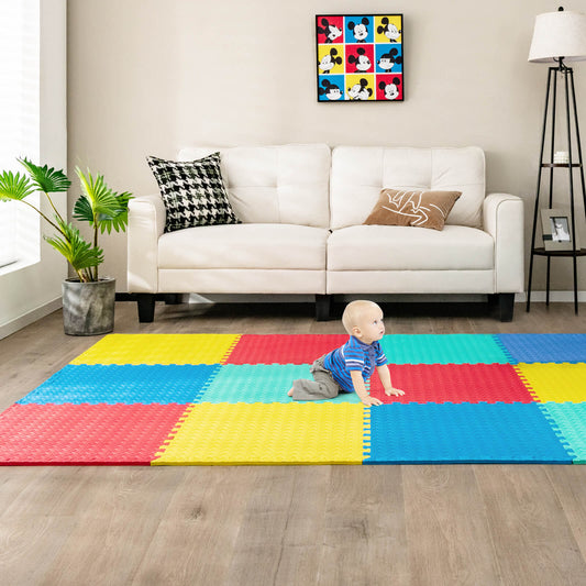 12 Pieces Puzzle Interlocking Flooring Mat with Anti-slip and Waterproof Surface-Multicolor Kids Crystal