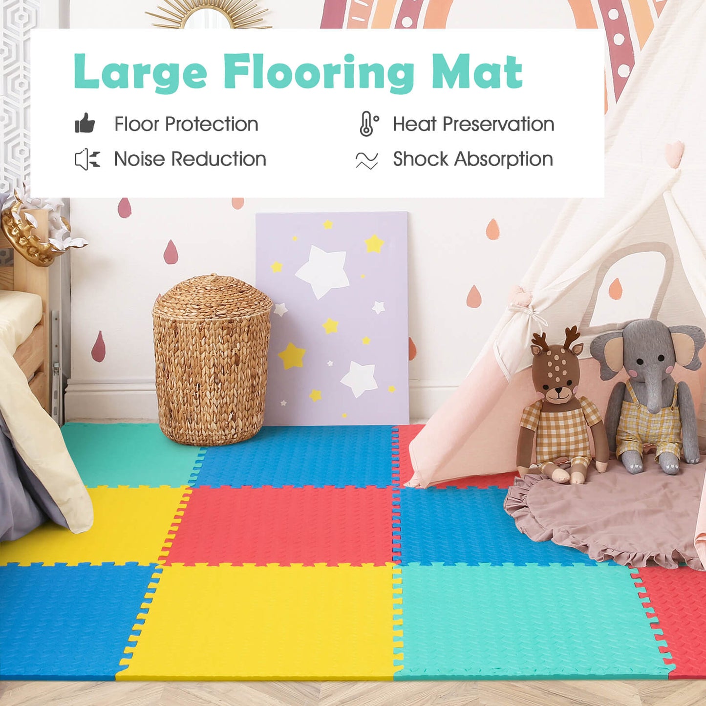 12 Pieces Puzzle Interlocking Flooring Mat with Anti-slip and Waterproof Surface-Multicolor Kids Crystal