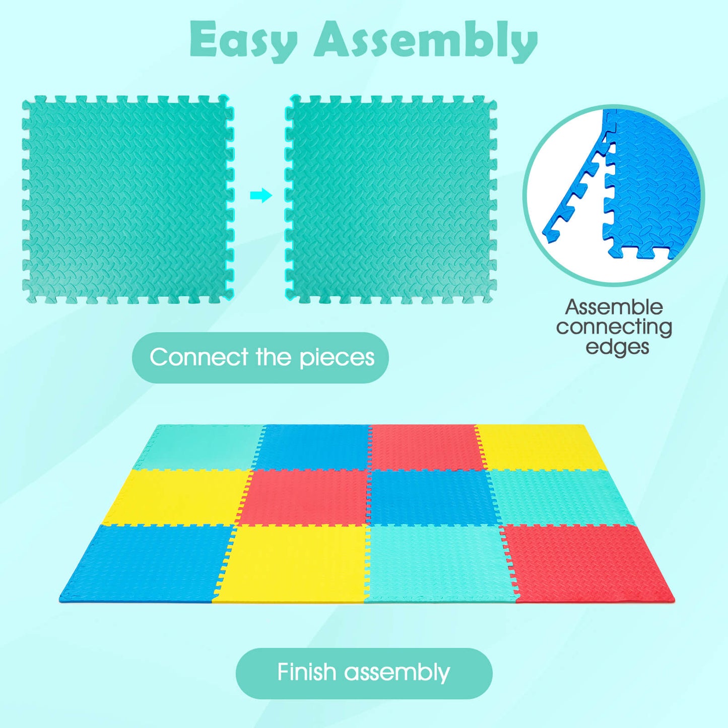 12 Pieces Puzzle Interlocking Flooring Mat with Anti-slip and Waterproof Surface-Multicolor Kids Crystal