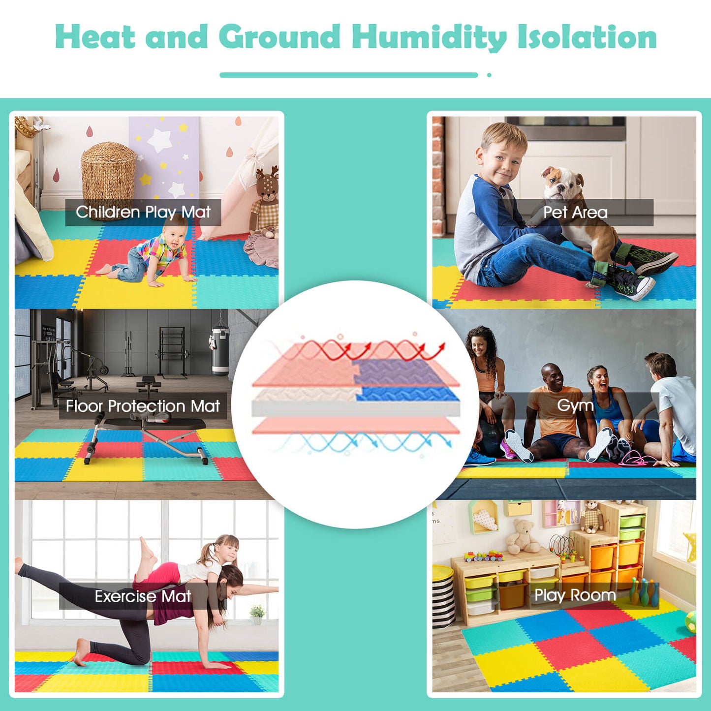 12 Pieces Puzzle Interlocking Flooring Mat with Anti-slip and Waterproof Surface-Multicolor Kids Crystal