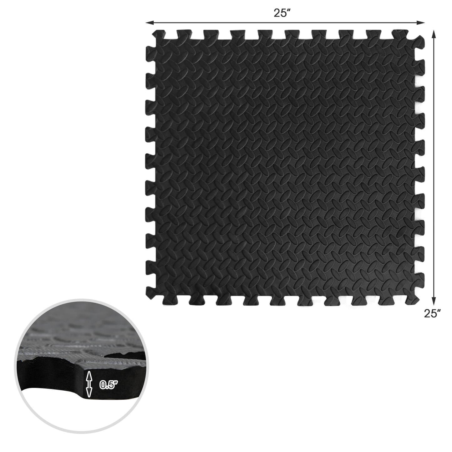 12 Pieces Puzzle Interlocking Flooring Mat with Anti-slip and Waterproof Surface-Black Kids Crystal