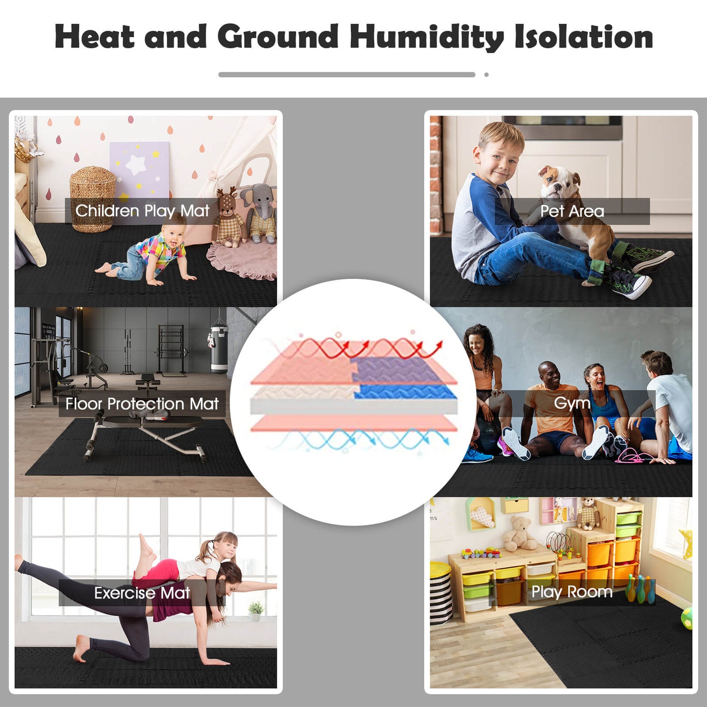 12 Pieces Puzzle Interlocking Flooring Mat with Anti-slip and Waterproof Surface-Black Kids Crystal