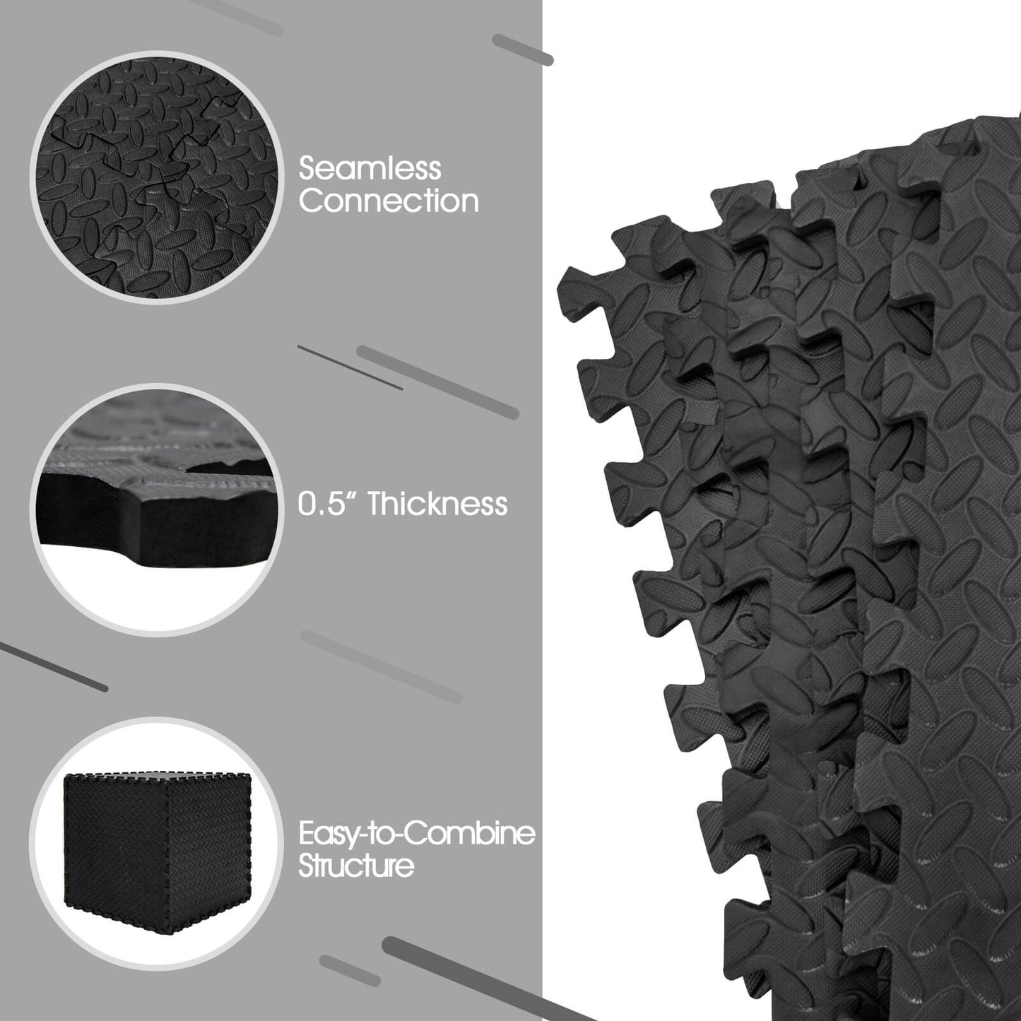 12 Pieces Puzzle Interlocking Flooring Mat with Anti-slip and Waterproof Surface-Black Kids Crystal
