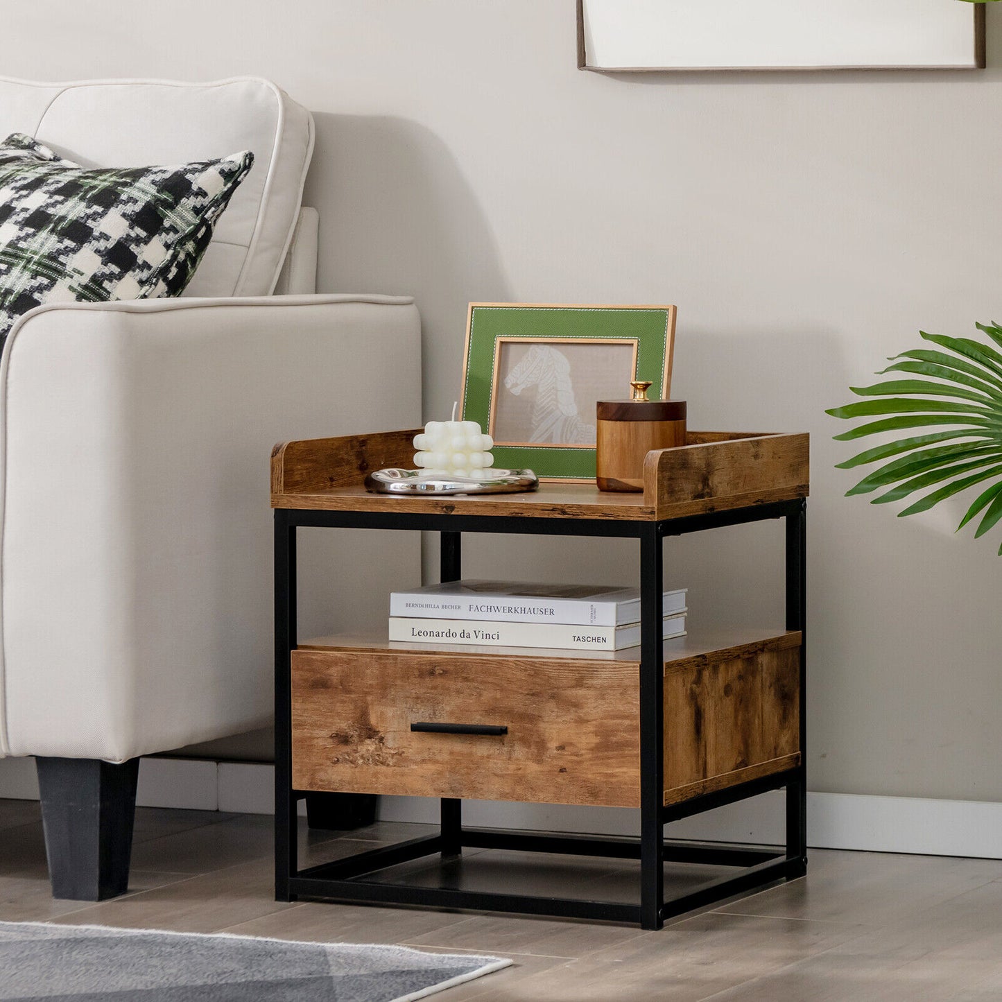 3-tier Nightstand with Drawer and Raised Top Baffles Kids Crystal