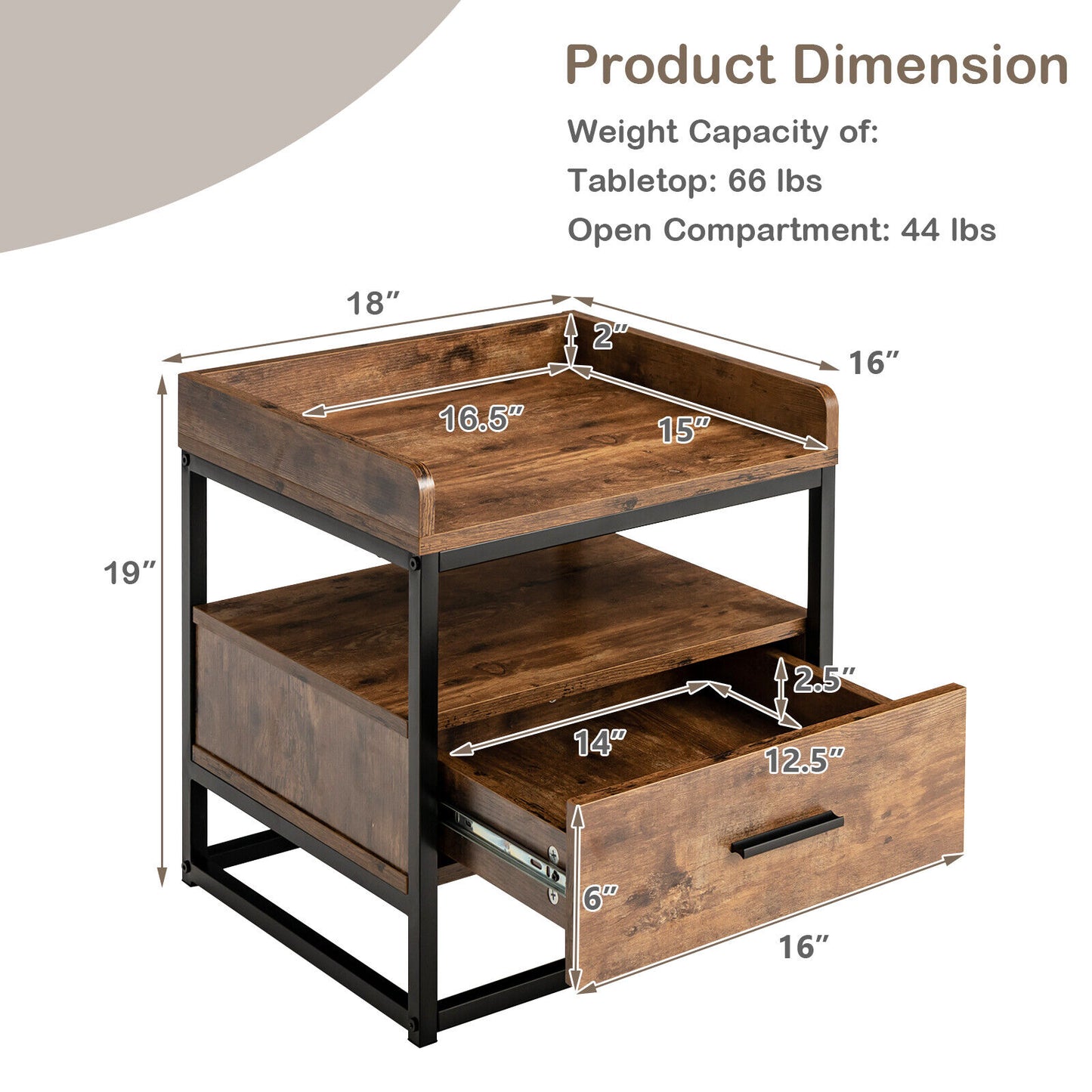 3-tier Nightstand with Drawer and Raised Top Baffles Kids Crystal