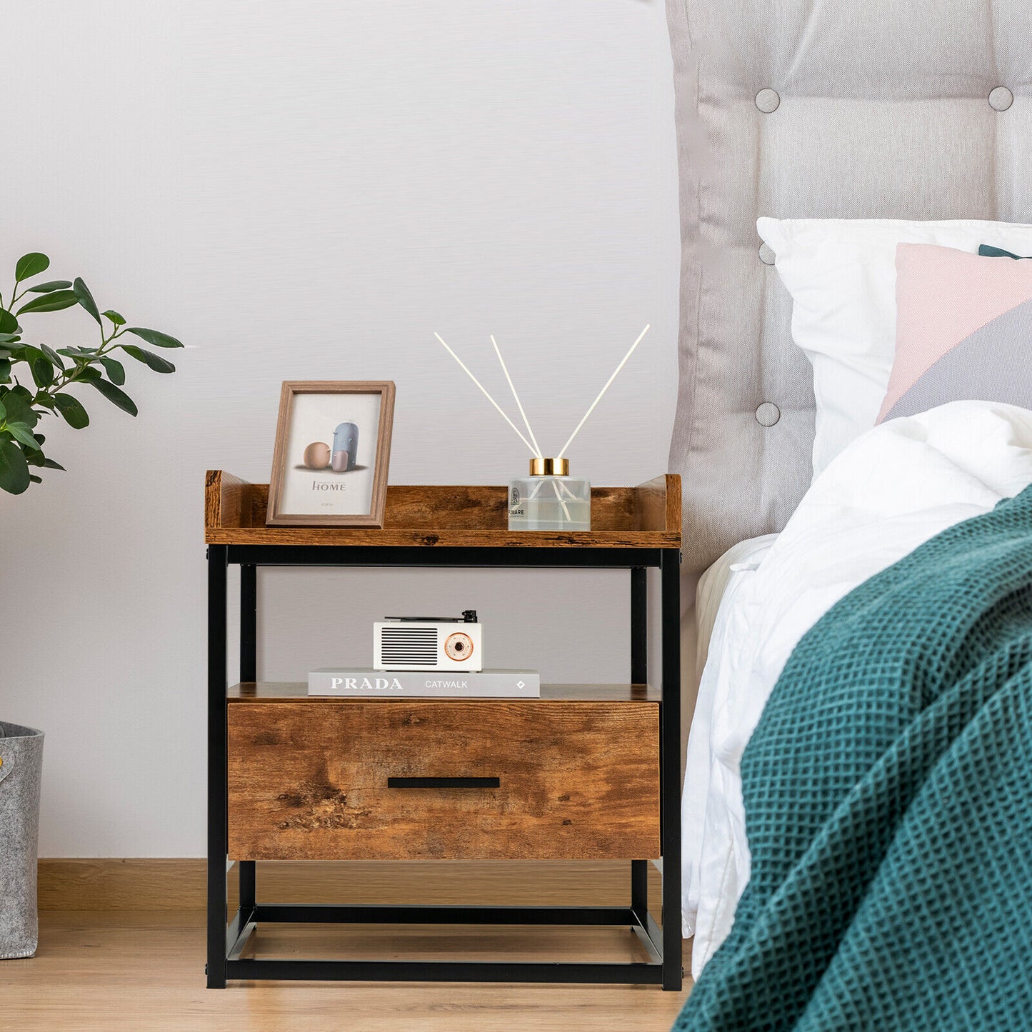 3-tier Nightstand with Drawer and Raised Top Baffles Kids Crystal