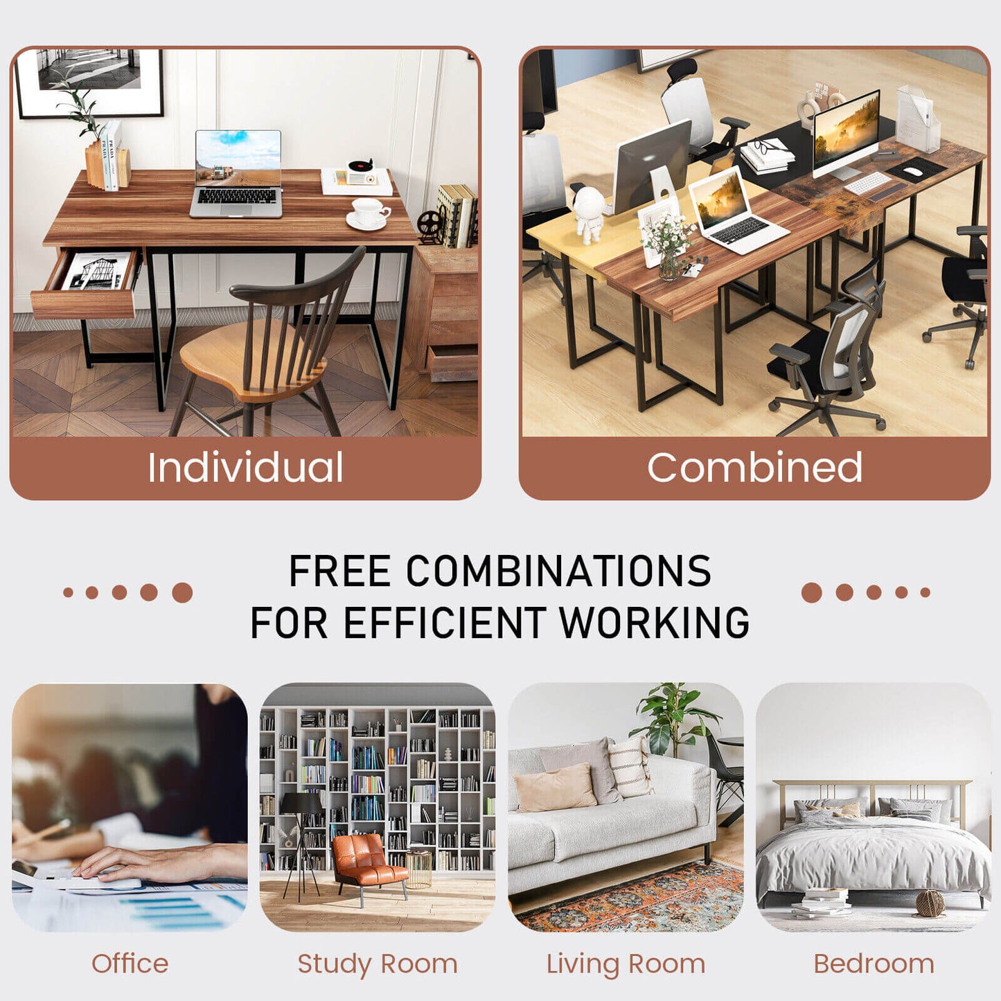 48 Inch Computer Desk with Metal Frame and Adjustable Pads-Walnut Kids Crystal