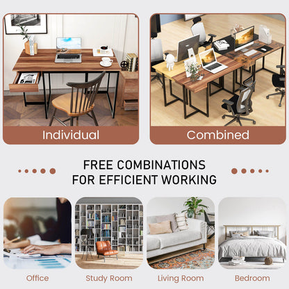 48 Inch Computer Desk with Metal Frame and Adjustable Pads-Walnut