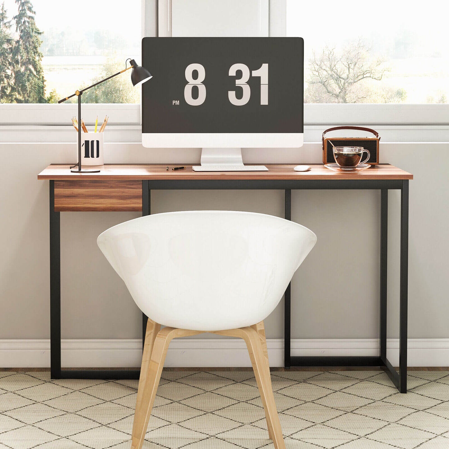 48 Inch Computer Desk with Metal Frame and Adjustable Pads-Walnut Kids Crystal