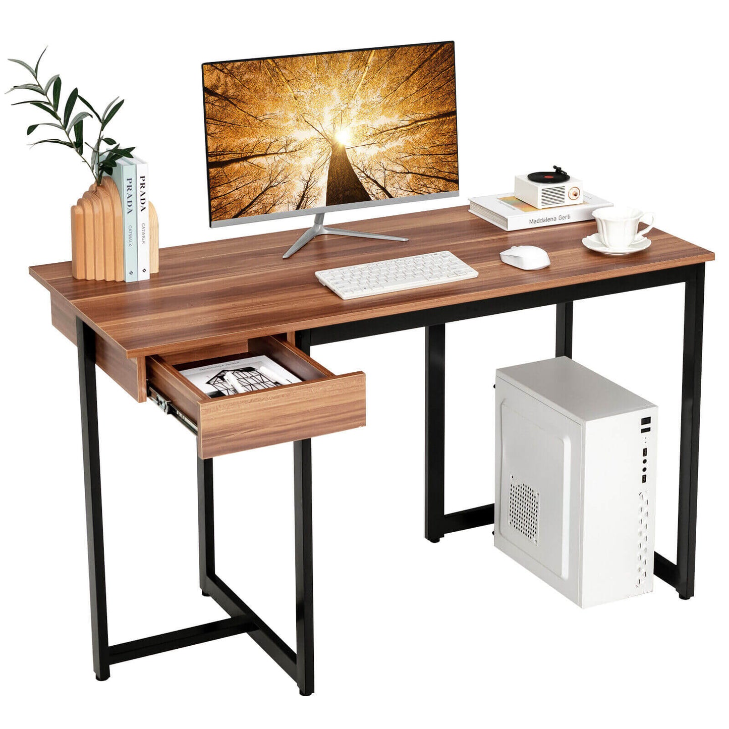 48 Inch Computer Desk with Metal Frame and Adjustable Pads-Walnut Kids Crystal