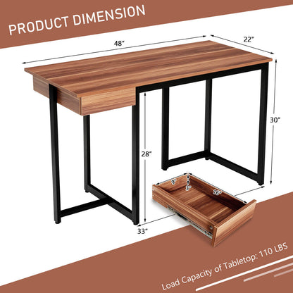48 Inch Computer Desk with Metal Frame and Adjustable Pads-Walnut