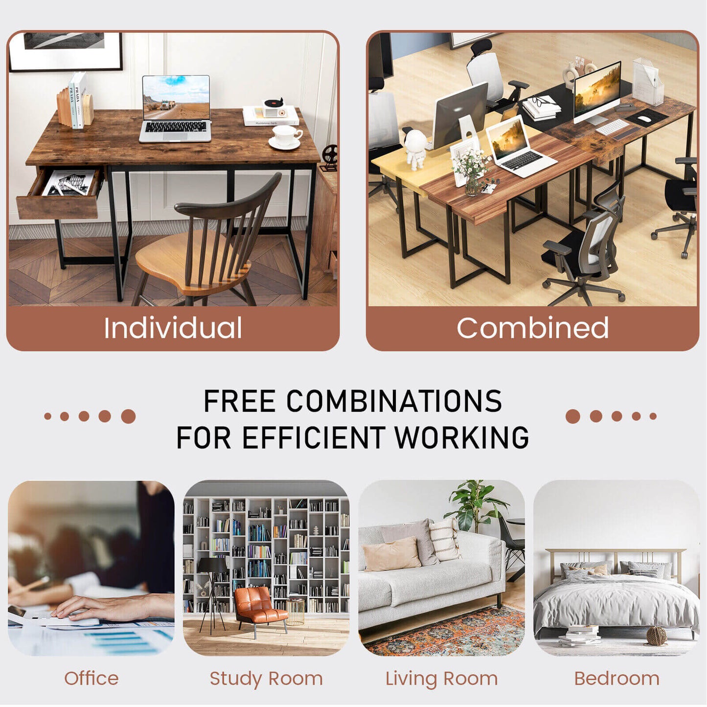 48 Inch Computer Desk with Metal Frame and Adjustable Pads-Brown Kids Crystal