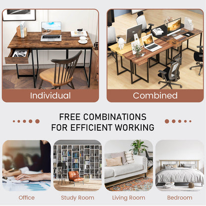 48 Inch Computer Desk with Metal Frame and Adjustable Pads-Brown