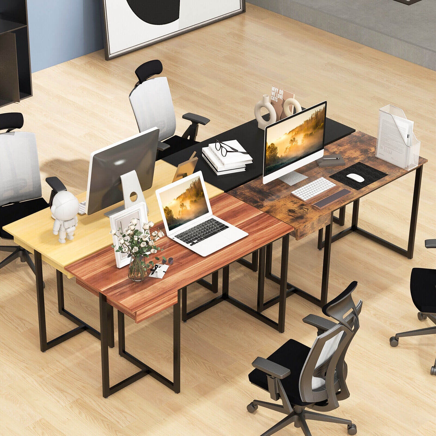 48 Inch Computer Desk with Metal Frame and Adjustable Pads-Natural Kids Crystal