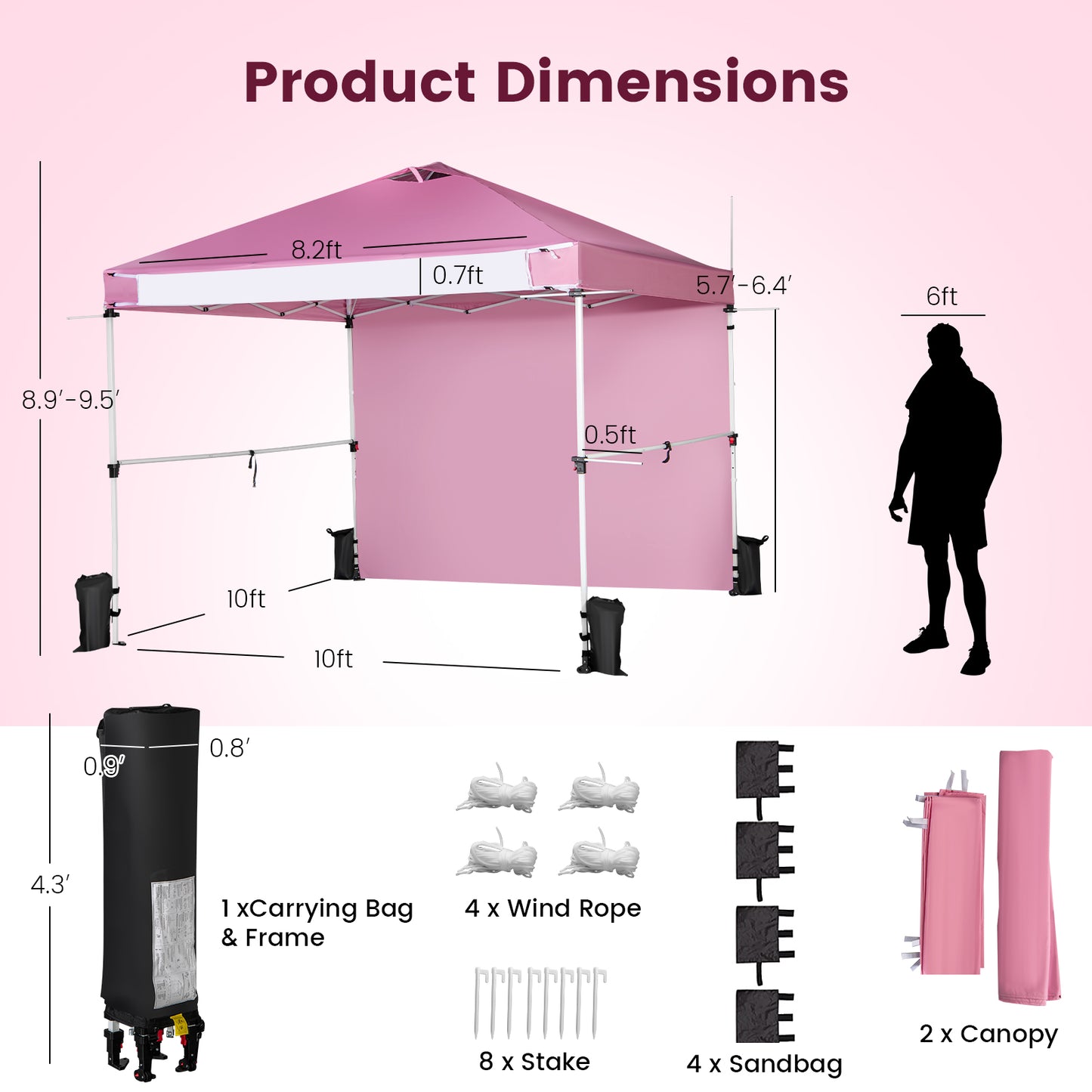 10 x 10 Feet Foldable Commercial Pop-up Canopy with Roller Bag and Banner Strip-Pink Kids Crystal