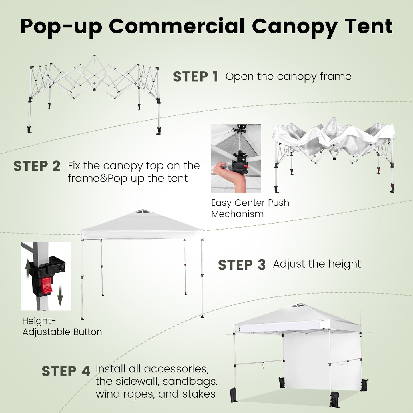 10 x 10 Feet Foldable Commercial Pop-up Canopy with Roller Bag and Banner Strip-White Kids Crystal