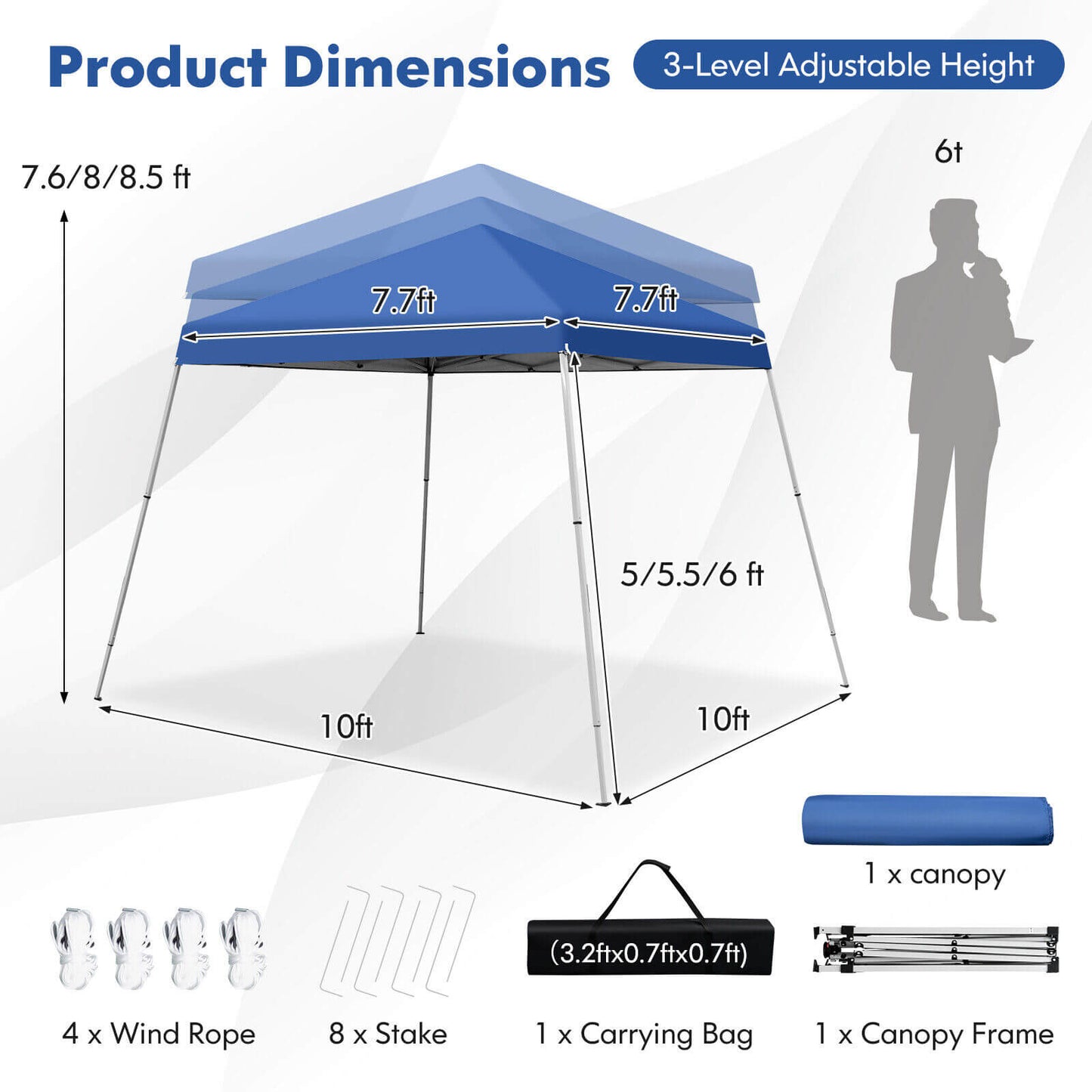10 x 10 Feet Outdoor Instant Pop-up Canopy with Carrying Bag-Blue Kids Crystal