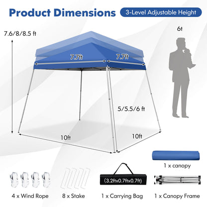 10 x 10 Feet Outdoor Instant Pop-up Canopy with Carrying Bag-Blue