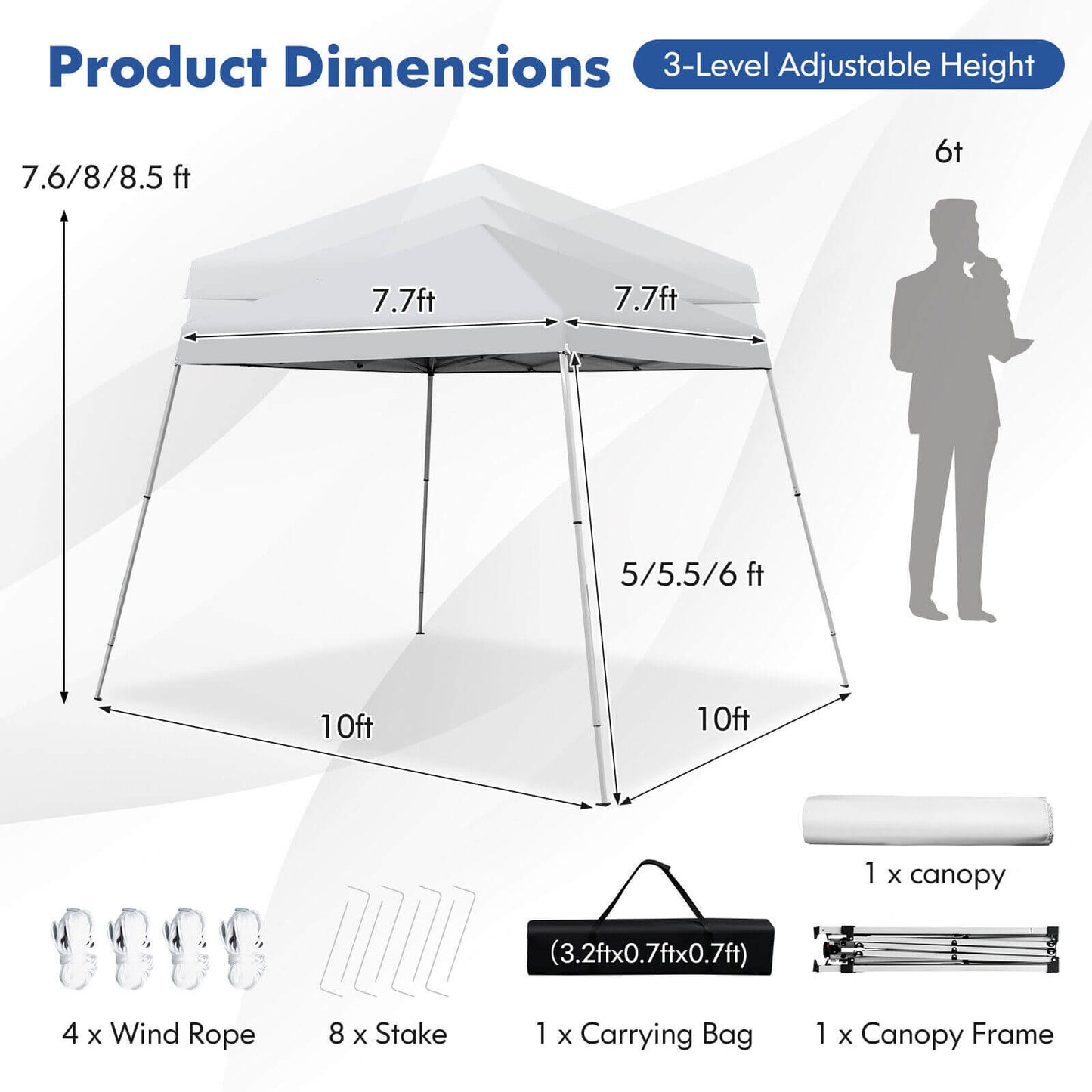 10 x 10 Feet Outdoor Instant Pop-up Canopy with Carrying Bag-White Kids Crystal