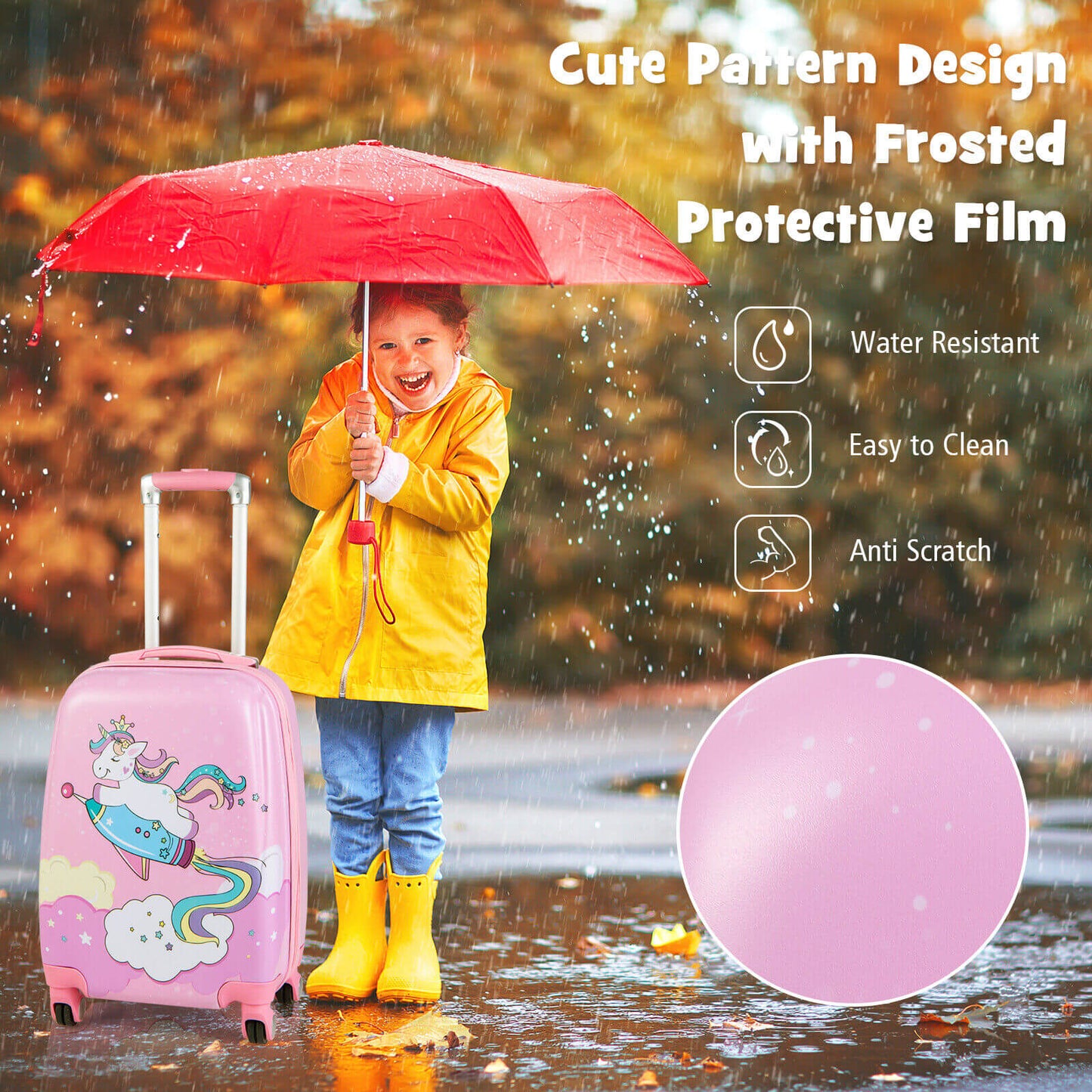 2 Pieces 18 Inch Kids Luggage Set with 12 Inch Backpack Kids Crystal