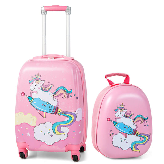 2 Pieces 18 Inch Kids Luggage Set with 12 Inch Backpack Kids Crystal