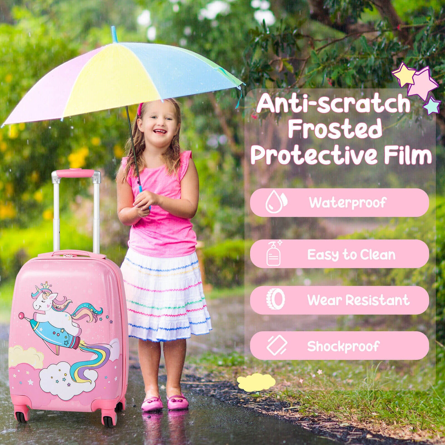 2 Pieces 18 Inch Kids Luggage Set with 12 Inch Backpack Kids Crystal