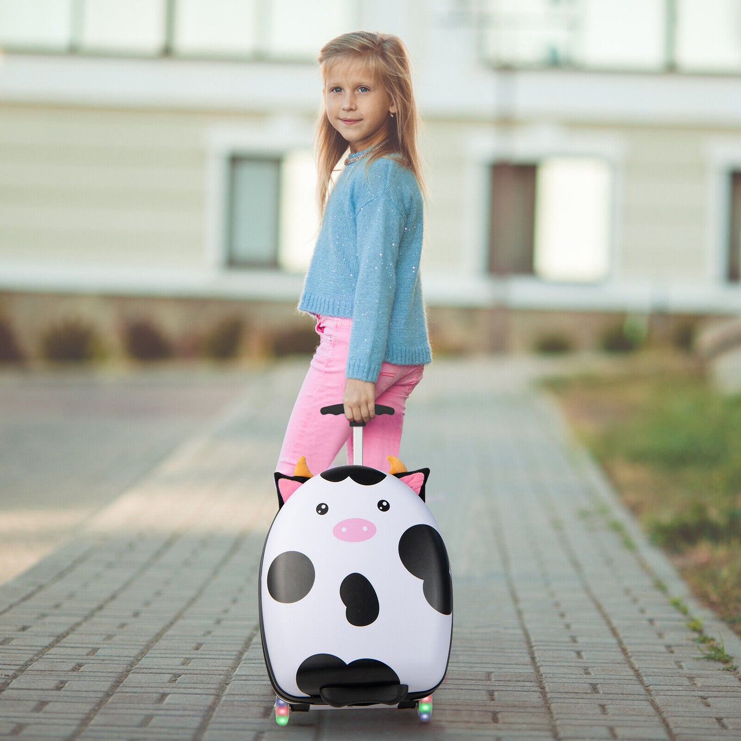 16 Inch Kids Rolling Luggage with 2 Flashing Wheels and Telescoping Handle-Black & White Kids Crystal