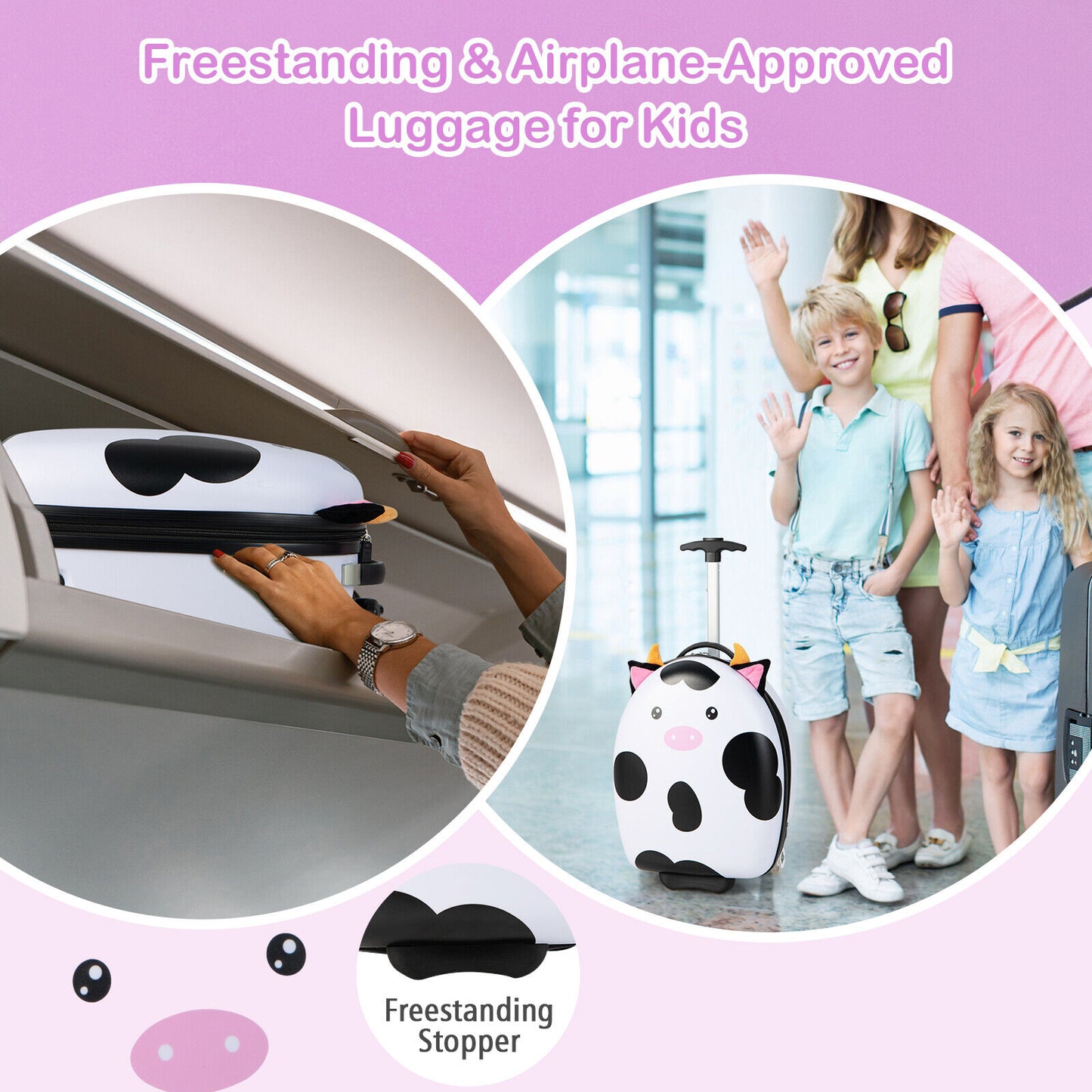 16 Inch Kids Rolling Luggage with 2 Flashing Wheels and Telescoping Handle-Black & White Kids Crystal