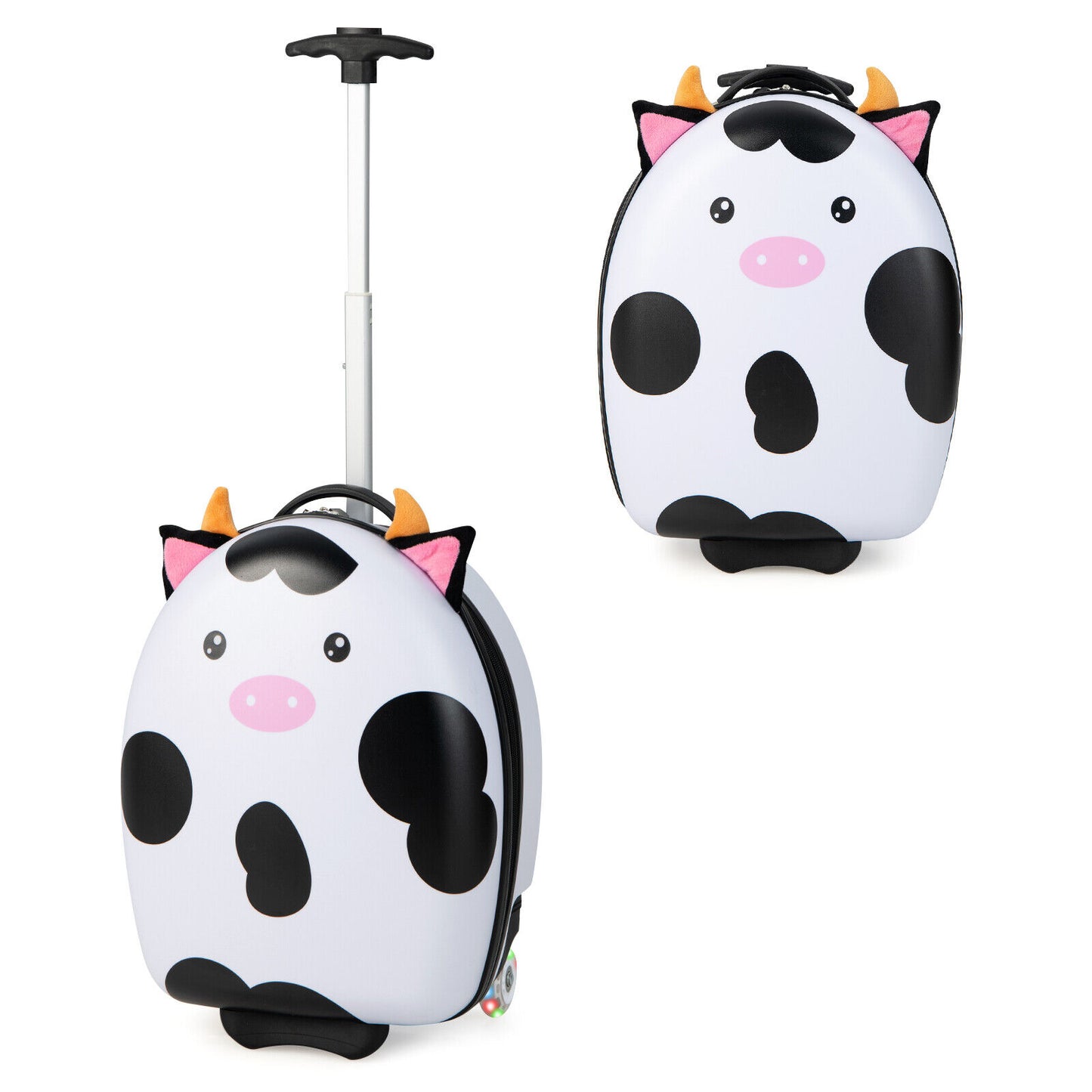 16 Inch Kids Rolling Luggage with 2 Flashing Wheels and Telescoping Handle-Black & White Kids Crystal