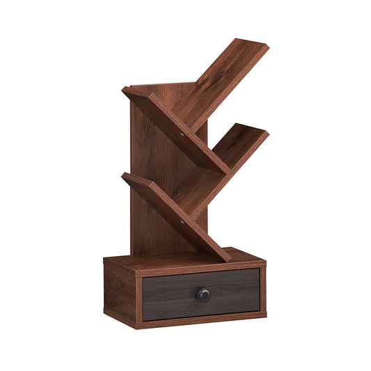 5-Tier Floor Standing Tree Bookcase with Drawer-Brown Kids Crystal