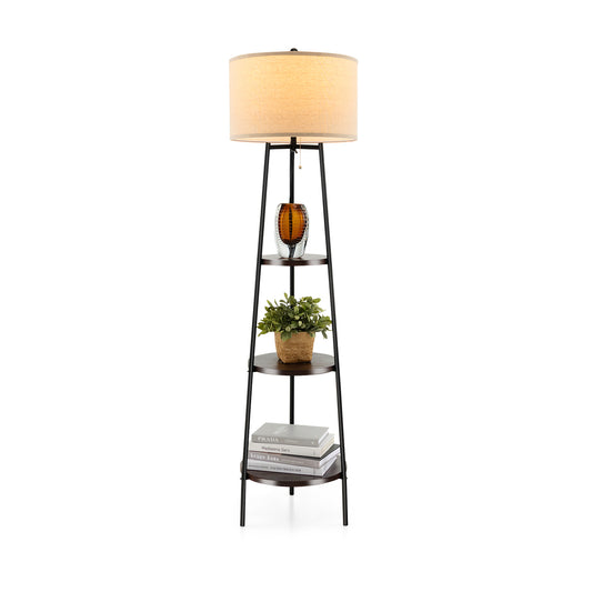Standing Shelf Floor Lamp with Storage Shelves and Linen Lampshade Kids Crystal