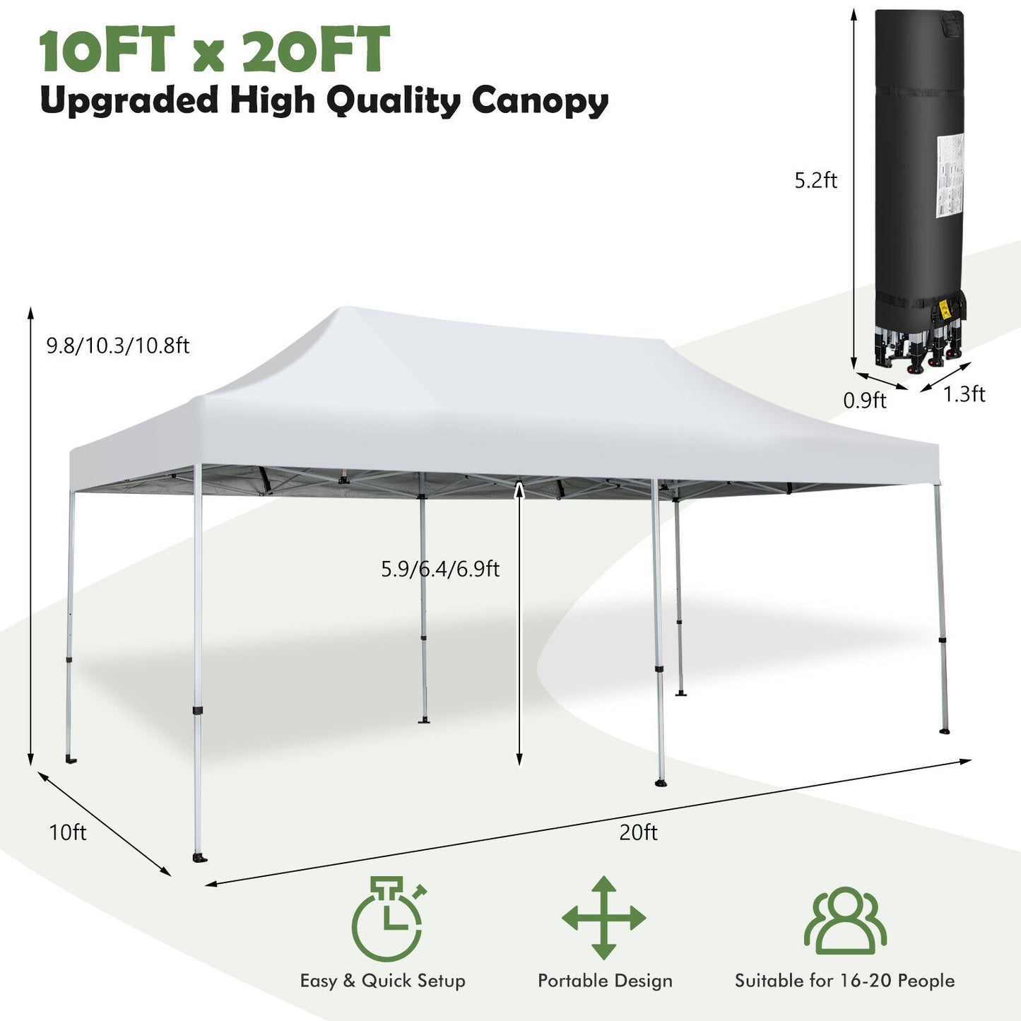 10 x 20 Feet Outdoor Pop-Up Patio Folding Canopy Tent-White Kids Crystal