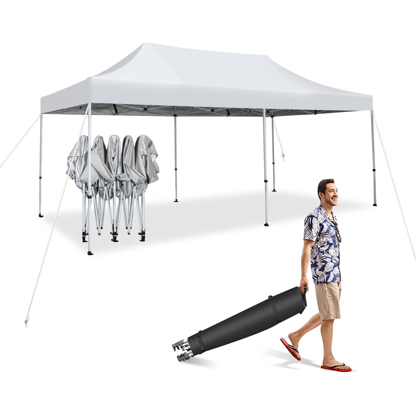 10 x 20 Feet Outdoor Pop-Up Patio Folding Canopy Tent-White Kids Crystal
