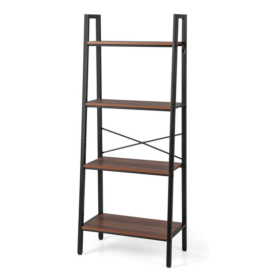 4-Tier Freestanding Open Bookshelf with Metal Frame and Anti-toppling Device-Rustic Brown Kids Crystal